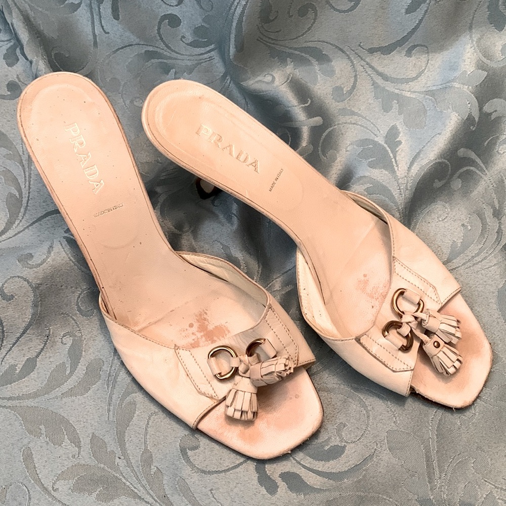 Prada White Leather Tassel Mules Size 40